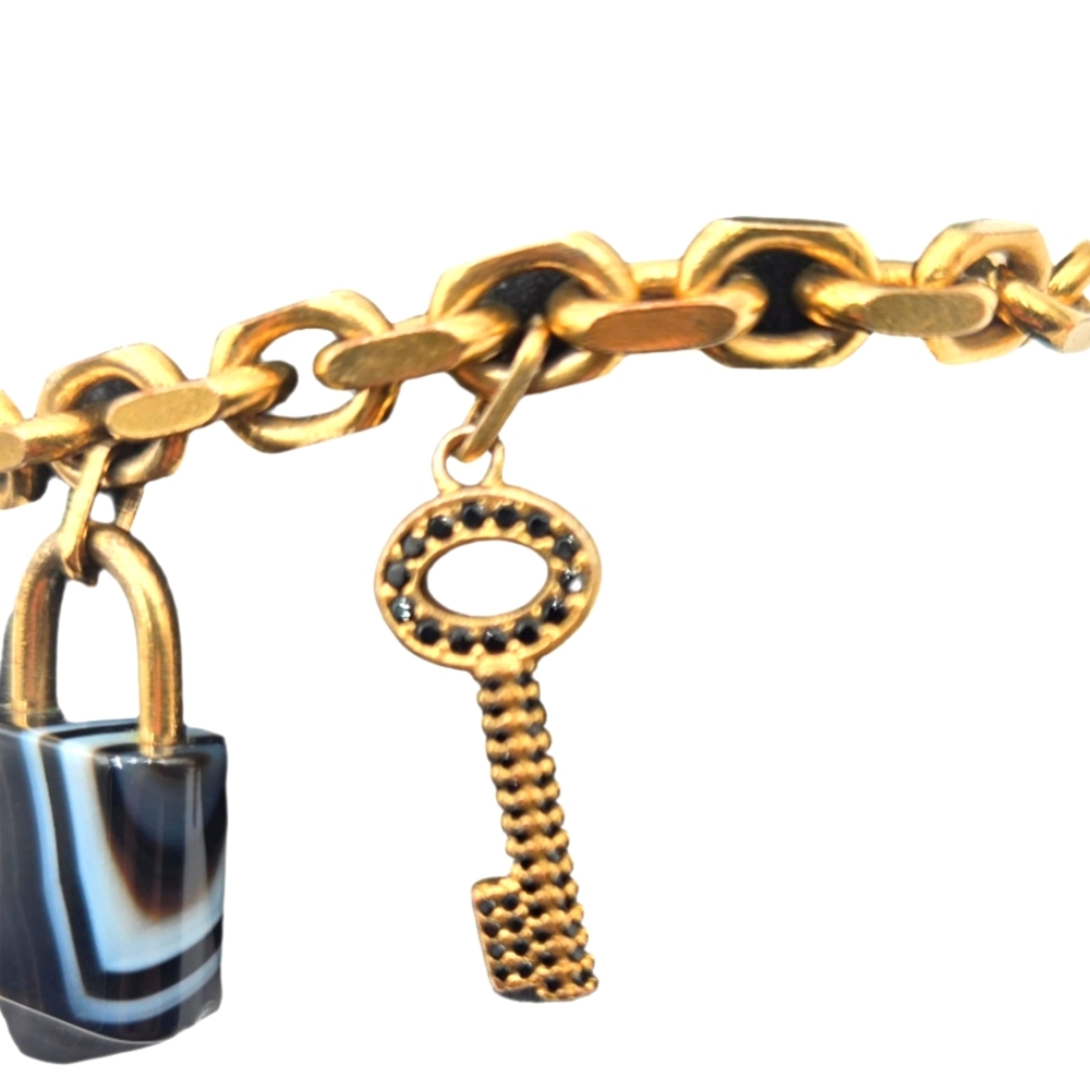 #27 Louis Vuitton Bracelet Padlock Key Metal Gold x Black M75435 - RARE/VINTAGE - Picture 4 of 13